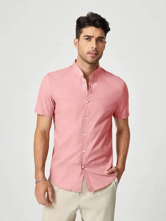 Camisa para caballero color rosado de cuello alto