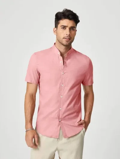Camisa para caballero color rosado de cuello alto