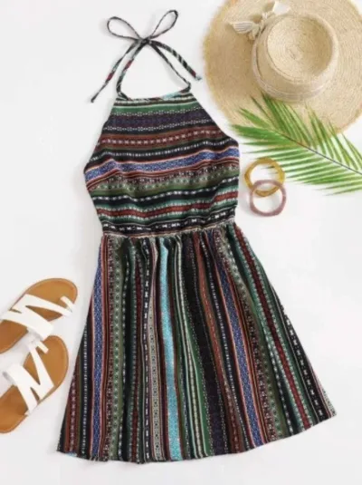 Vestido para dama con estampado tribal multicolor