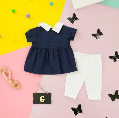 Conjunto para niña color azul y blanco 1698