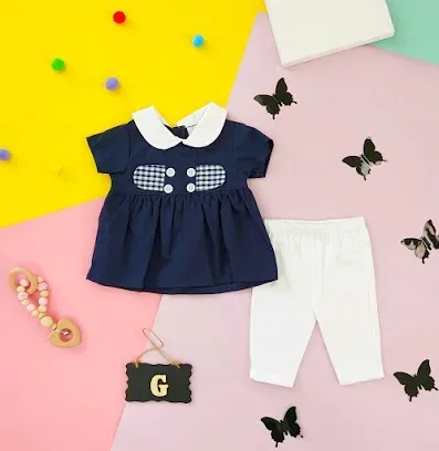 Conjunto para niña color azul y blanco 1698