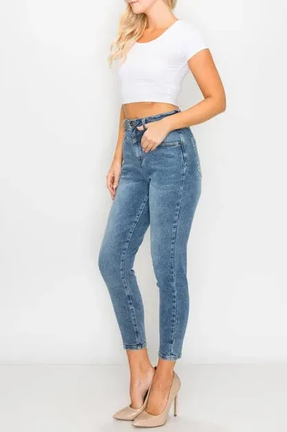 Mom Jeans para dama MH19318 color azul