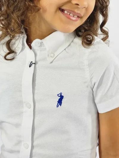 Camisa Cambrige Polo para niña color blanco
