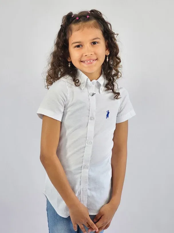 Camisa Cambrige Polo para niña color blanco