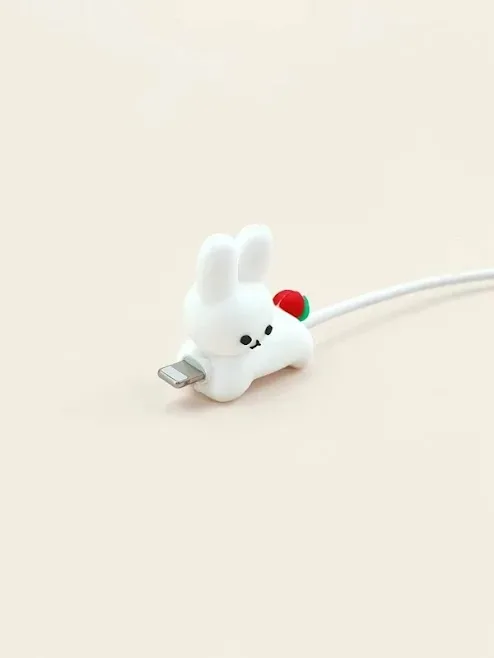 1 pieza proctetor de cable color blanco diseño de conejo