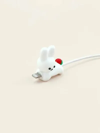 1 pieza proctetor de cable color blanco diseño de conejo