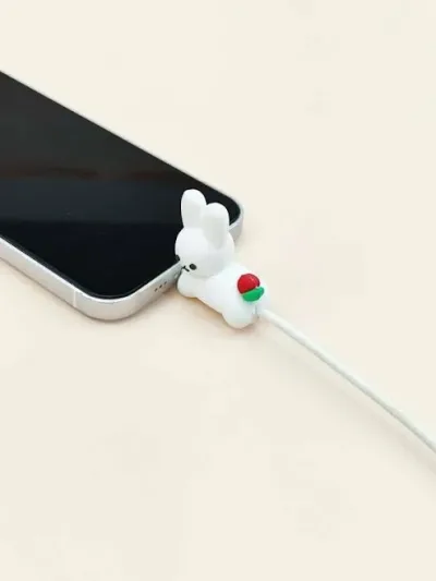 1 pieza proctetor de cable color blanco diseño de conejo