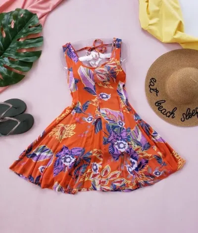 Vestido para dama color naranja con estampado abstracto