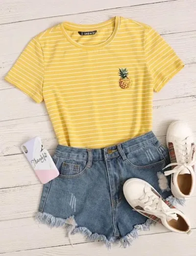 Blusa para dama con diseño a rayas color amarillo