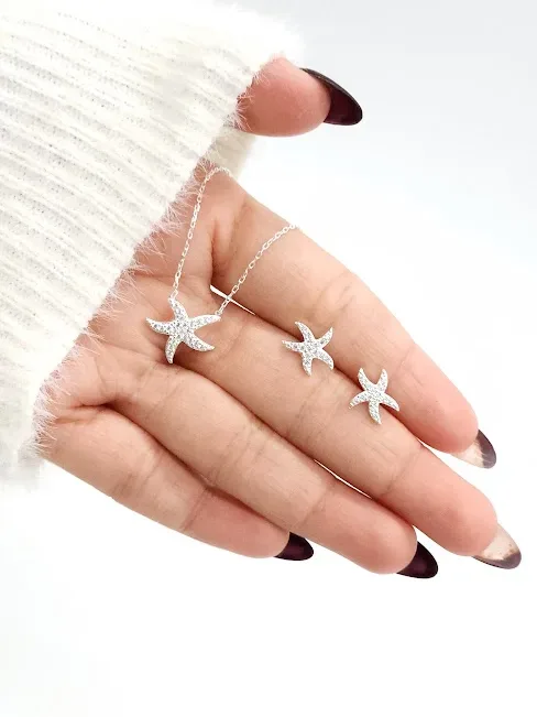 Conjunto de plata 925 para dama con diseño de estrella de mar