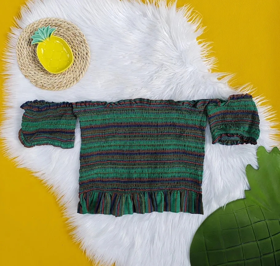 Blusa Fashion on Earth para dama color verde a rayas multicolor