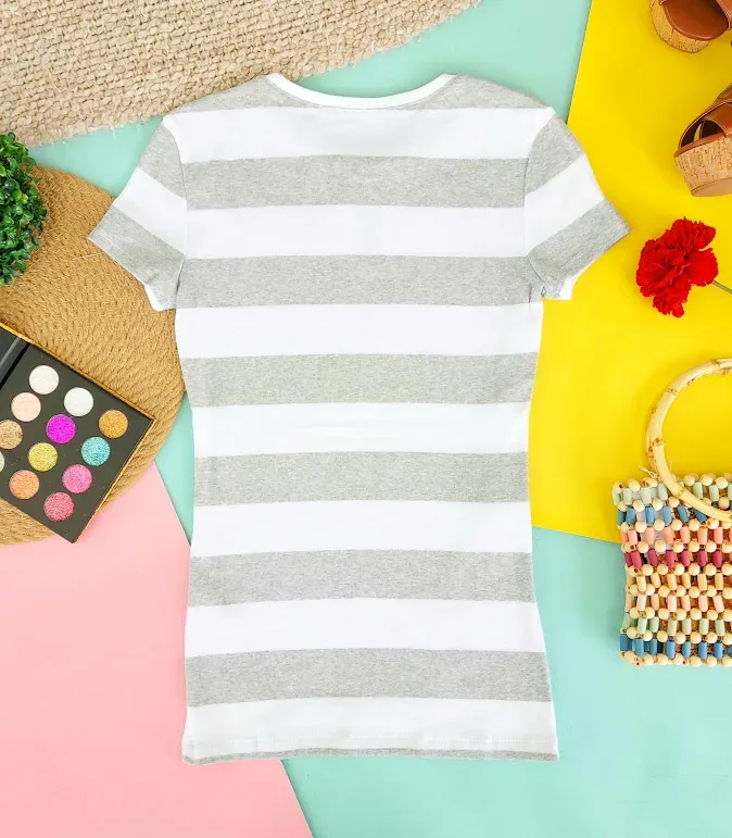 Camiseta Tommy Hilfiger para dama a rayas gris y blanco