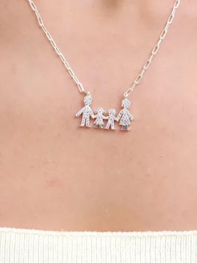 Collar plata 925 para dama con diseño de familia color plateado #7