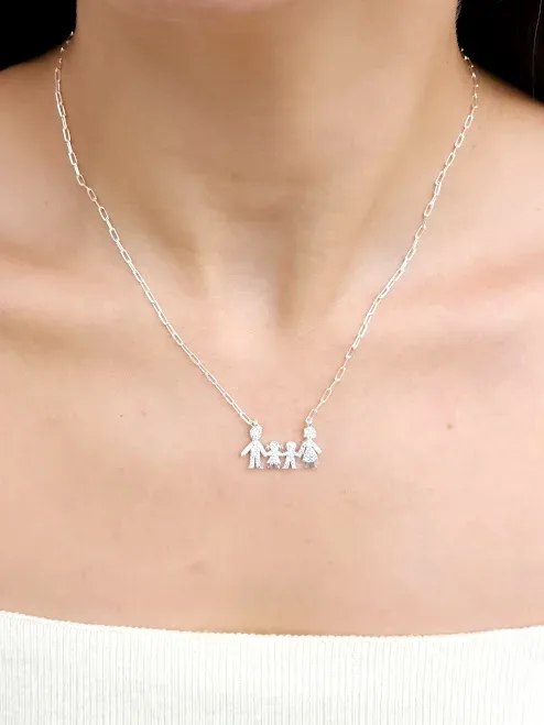 Collar plata 925 para dama con diseño de familia color plateado #7