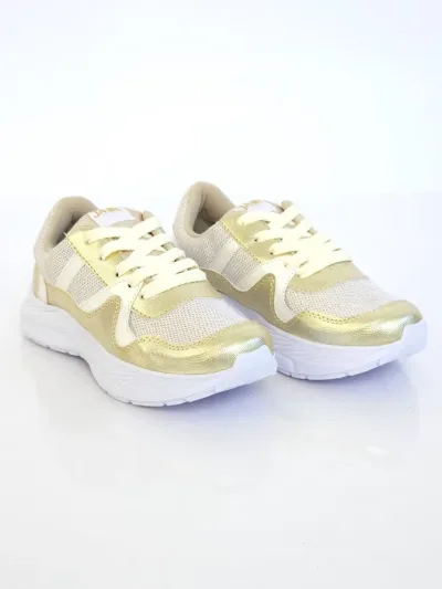 Tenis colombianas JADE para niñas Beige y dorado 746
