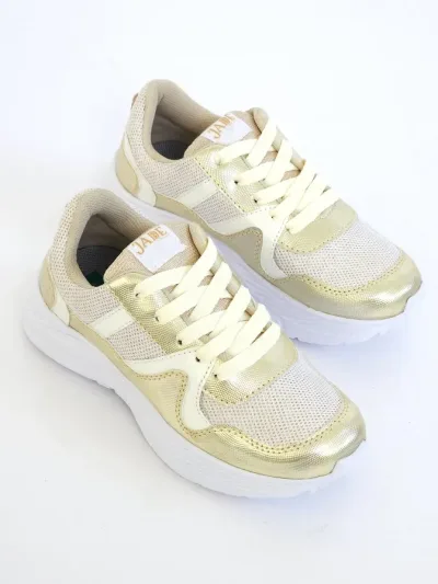 Tenis colombianas JADE para niñas Beige y dorado 746
