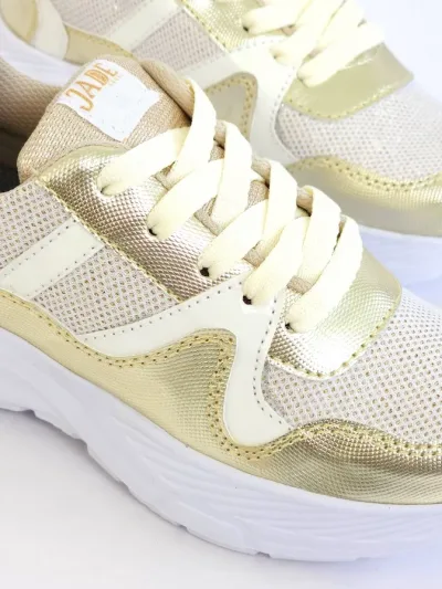 Tenis colombianas JADE para niñas Beige y dorado 746