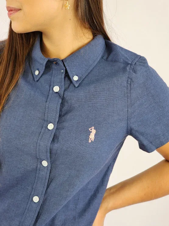 Camisa Cambrige Polo para muchacha color azul