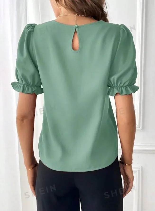 Blusa para dama color verde claro con detalle en las mangas