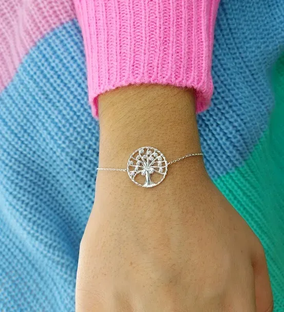 Pulsera para dama plata 925 diseño de árbol circular