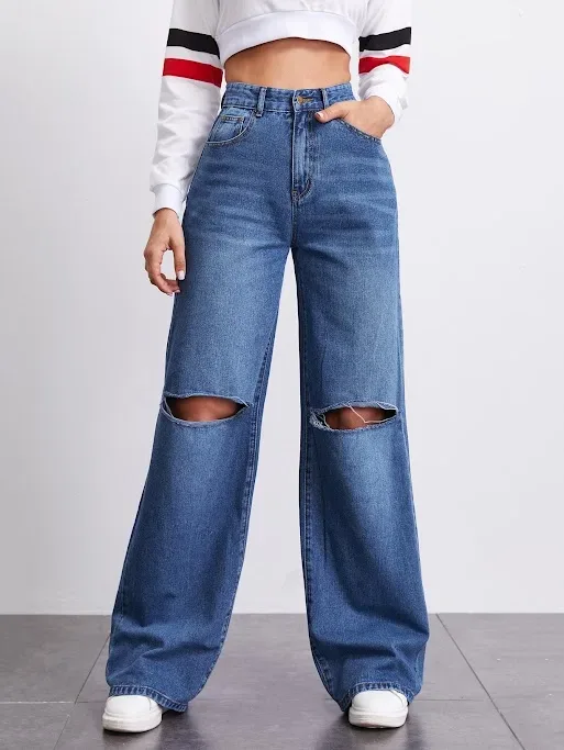 Jeans para dama corte ancho color azul