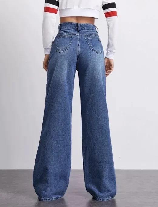 Jeans para dama corte ancho color azul