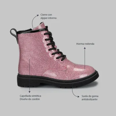 Botines Coral Delila Pink Glitter para niña