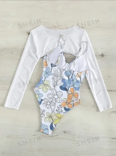 Vestido de baño con diseño floral para dama