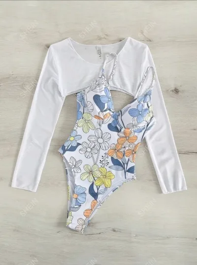 Vestido de baño con diseño floral para dama