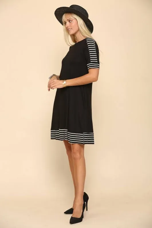 Vestido para dama color negro con diseños de rayas