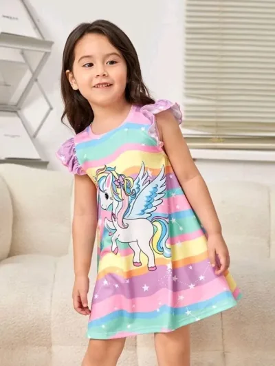 Vestido para niña con estampado de unicornio
