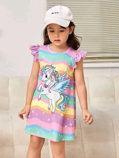 Vestido para niña con estampado de unicornio
