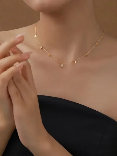 Cadena acero inoxidable con diseño de cuadros #COLOR DORADO