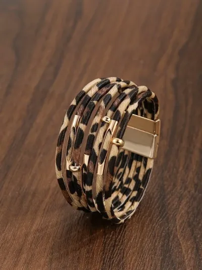 Pulsera para dama color café diseño de leopardo