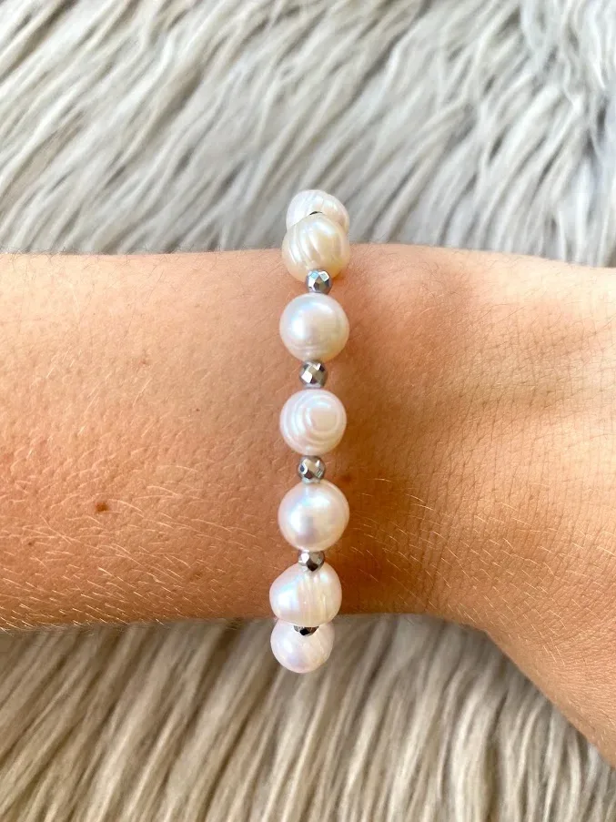 Pulsera de piedras naturales para dama color plateado