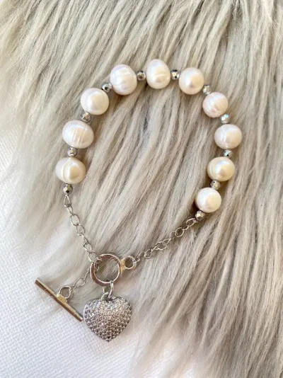 Pulsera de piedras naturales para dama color plateado