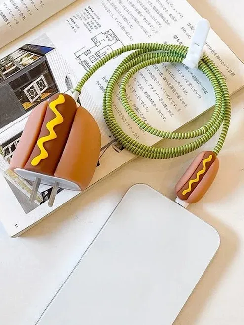 Funda protectora para cargador multicolor con forma de hot dog