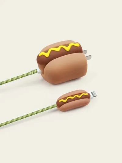 Funda protectora para cargador multicolor con forma de hot dog