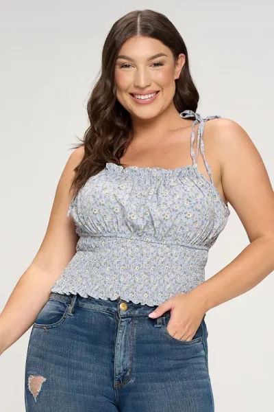 Blusa para dama color celeste con estampado floral 4815