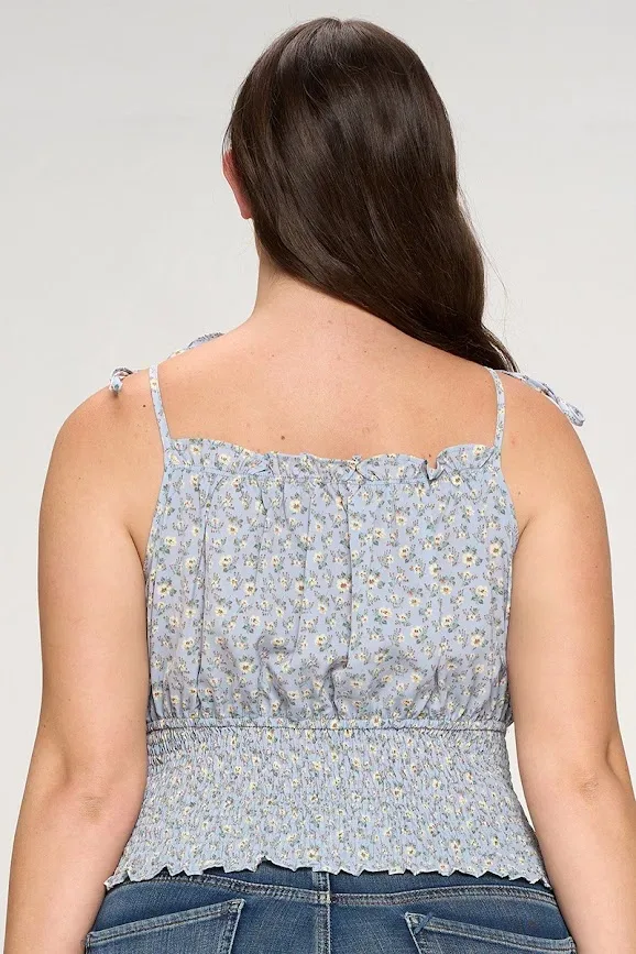 Blusa para dama color celeste con estampado floral 4815