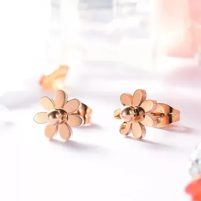 Par de aretes de acero inoxidable para dama diseño flor