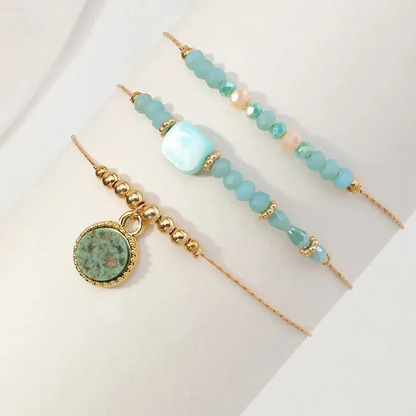 Set de pulseras para dama color dorado y celeste