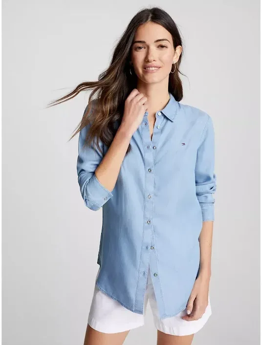 Camisa manga larga Tommy Hilfiger para dama color mezclilla