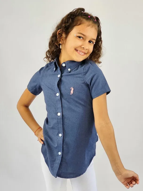 Camisa Cambrige Polo para niña color mezclilla
