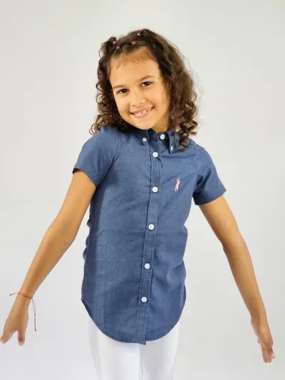 Camisa Cambrige Polo para niña color mezclilla