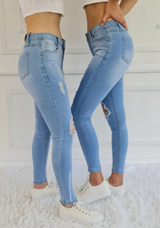 Jeans para dama Kan Can SJ-537 Skinny color celeste