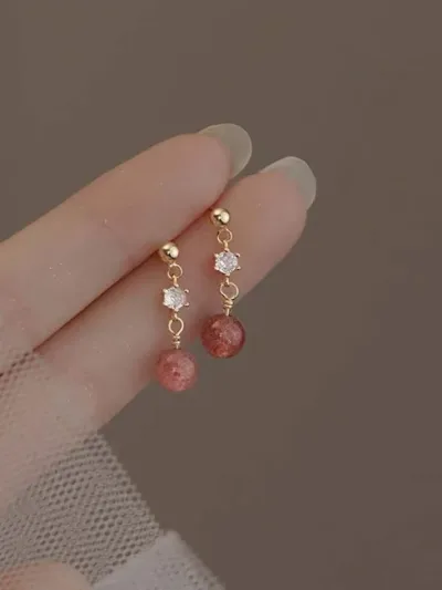 Aretes largos de fantasia para dama con diseño colgante de bolita