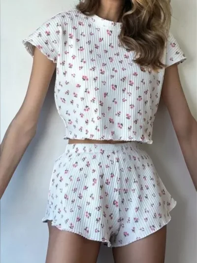 Pijama para dama diseño floral #COLOR BLANCO