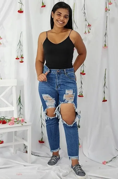 Mom Jeans para dama RJH-2678 color azul