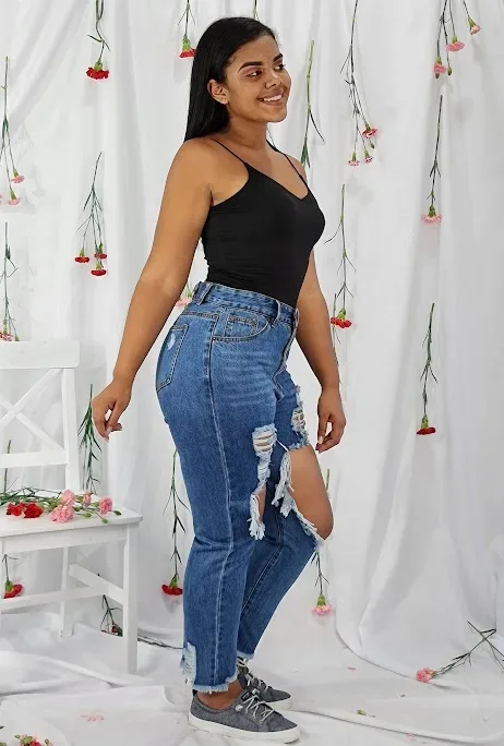 Mom Jeans para dama RJH-2678 color azul